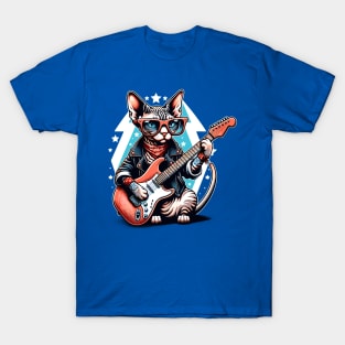 Devon Rex Cat Playing Guitar T-Shirt